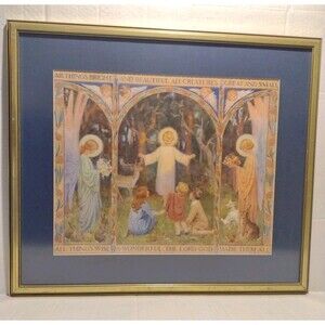 Antique Margaret Tarrant Lithograph Christ Child & Children Angels Framed 21x25"